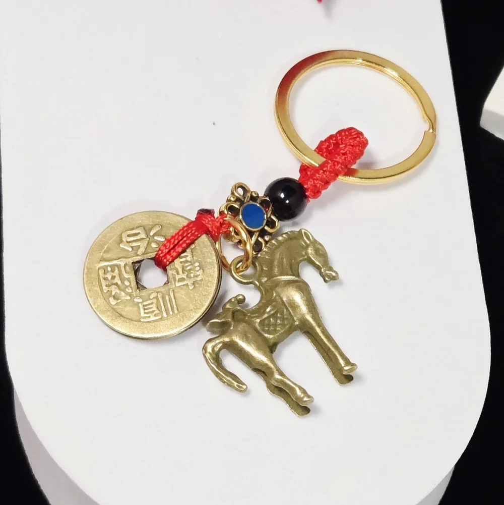 Feng Shui Horse Keychain Lucky Coin Bag Charm Chinese New Year Prosperity Gift